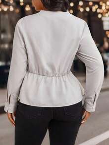 EMERY ROSE New Plus Size Women Umbrella Hem Cardigan, Elegant Blouse, Versatile Top, Refined Plus Size Apparel, Suitable For Commute, Date, Daily Wear