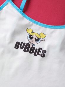 THE POWERPUFF GIRLS X SHEIN 女士舒适可爱泡泡图案吊带文胸内裤套装 - 白色 - 查看 5