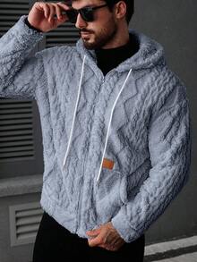 Manfinity CasualCool Áo khoác nỉ dài tay có mũ trùm đầu màu trơn tối giản dành cho nam, màu xám, có khóa kéo. - Màu xanh lam - Xem 4