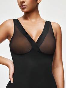 SHAPORA Women's V-Neck Slimming Shaping Bodycon Dress, One-Piece For Holiday Party And Nightclub - Black - View 7