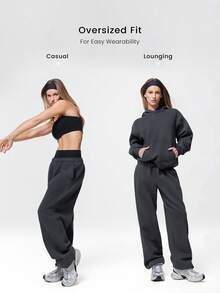 GLOWMODE 30" Everyday Fleece Be Comfy Oversized Fit Adjustable Drawstring Waist Basic Joggers With Side Pockets Daily Casual - Iron Gray - View 2