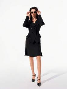 Chiquease Áo khoác Blazer đi làm cổ rộng rãi, đệm lưng cotton, kiểu Pháp cổ điển, phù hợp cho mùa thu/đông - màu đen - Xem 5