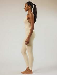 MUSERA ESSENTIALS Strappy Fitted Jumpsuit Catsuit Basic Autumn Winter Casual Going Out Everyday Night Out Sexy Cute Cosy Spring - Beige - View 3