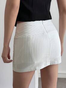 DAZY 女士夏季条纹迷你休闲裙 - 白色 - 查看 5