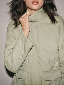 Lumivelle 女士常规版型秋冬绗缝浅肩3D葫芦花优雅浅绿色假日外套，宽松休闲通勤百搭绗缝大衣