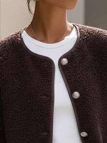 EMERY ROSE 女士單排扣無領外套 - 咖啡棕 - 查看 3