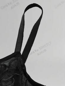 SHEIN Áo ngực lưới thêu ren đen cỡ lớn cho nữ, gợi cảm và thanh lịch để mặc hàng ngày - màu đen - Xem 5