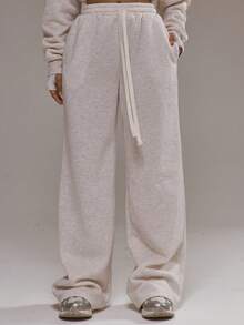 Musera Sport 直筒抽绳运动裤，适合慢跑、板式网球、网球、匹克球、健身房、秋季瑜伽、普拉提、日常休闲穿着。 - 米色 - 查看 2