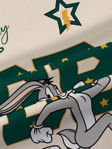 LOONEY TUNES X SHEIN 男婴休闲字母兔子印花圆领短袖上衣，夏季 - 白色 - 查看 5