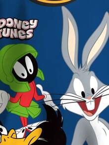 LOONEY TUNES X SHEIN Baby Boy Casual Colorblock Letter & Cartoon Graphic Crew Neck Sweatshirt, Autumn