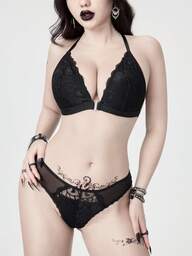Ensemble de lingerie brassière et string en dentelle gothique à motif floral croisé, confortable et décontracté