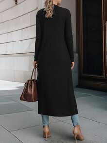 EMERY ROSE Women's Knitted Long Cardigan Coat With Pockets Fall Winter Cloth For Women - Black - View 2