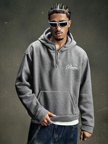 AXEPEAK Men's Drop Shoulder Long Sleeve Half-Zip Casual Loose Fit Hoodie - Grey - View 3