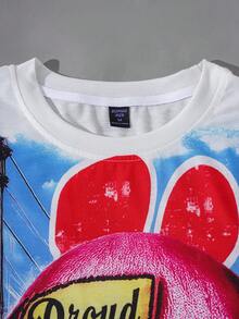 ROMWE MEN Street Life 男士休闲宽松圆领短袖T恤，印花图案 - 白色 - 查看 4