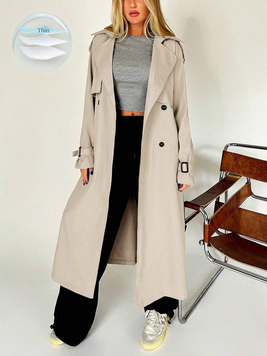 SHEIN x Carly Lawrence SHEIN EZwear Double Breasted Belted Trench Coat In Fall/Winter