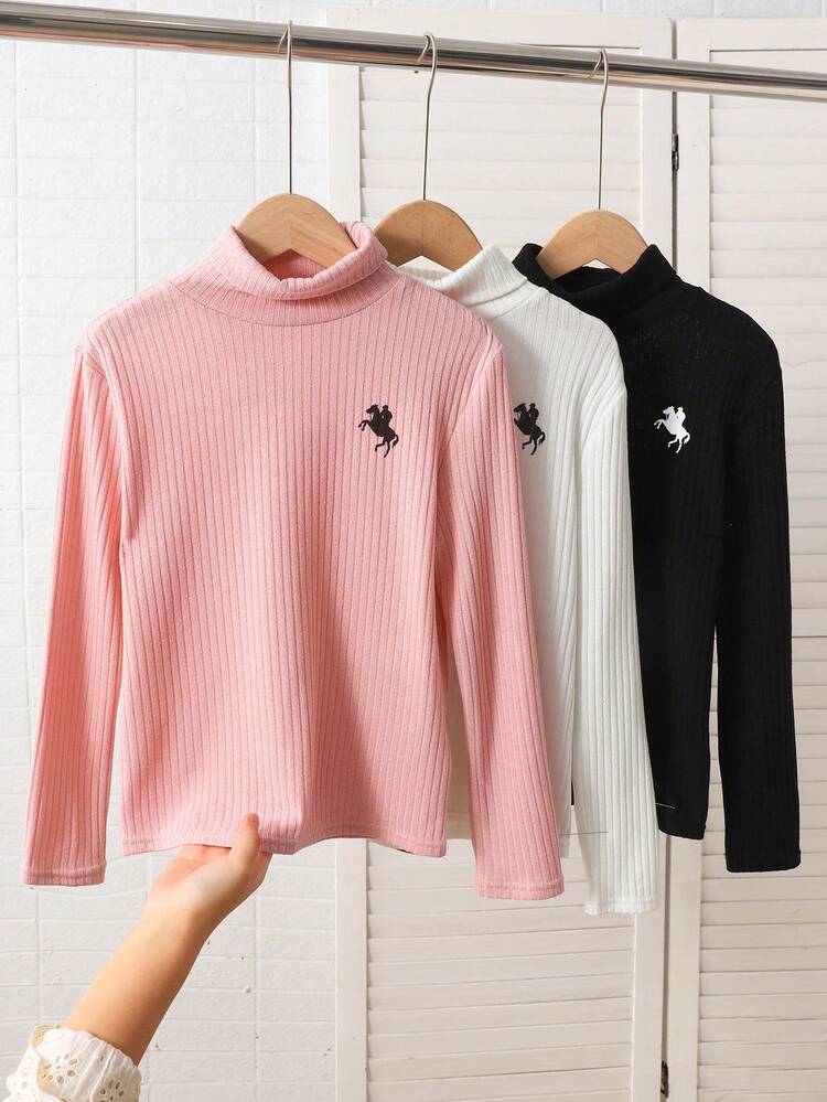 SHEIN 3 chiếc áo len dài tay cổ tròn màu trơn phù hợp cho bé gái tuổi mới lớn, áo cánh đa năng thường ngày, mùa thu/đông - Nhiều màu - Xem 4