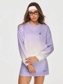 Eassivo Eassivo 女士渐变色落肩长袖休闲套头卫衣 - 紫色 - 查看 5