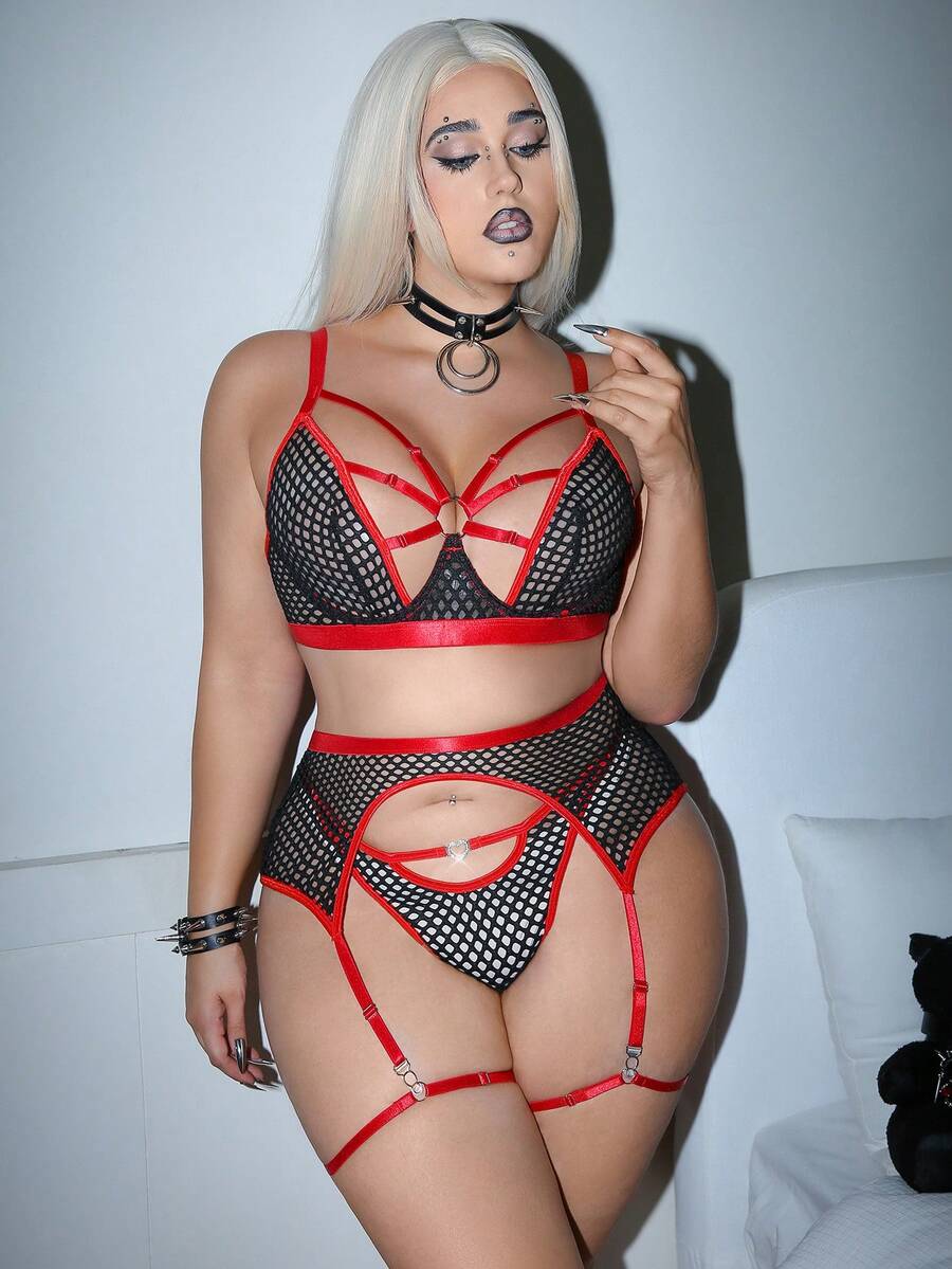 AltCore Bộ đồ lót 5 món thiết kế chắp vá màu đen và đỏ thời trang dành cho người ngoại cỡ Pioneer Series - màu đen - Xem 1