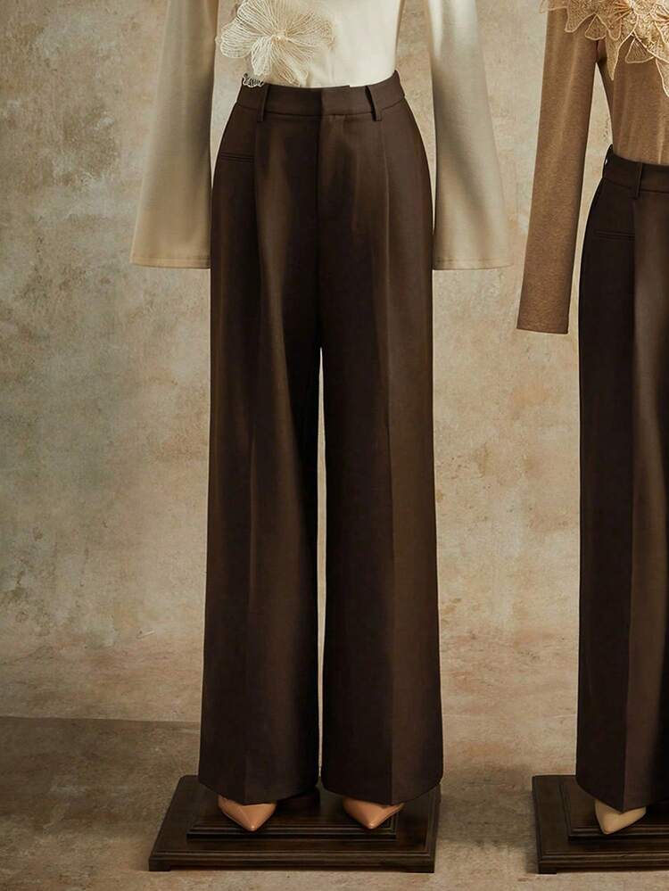 Elegant & Stylish High-Waisted Black Suit Pants With Pockets For Women, Suitable For Fall, Winter, Spring, New Year, Party, Wedding, Business Casual