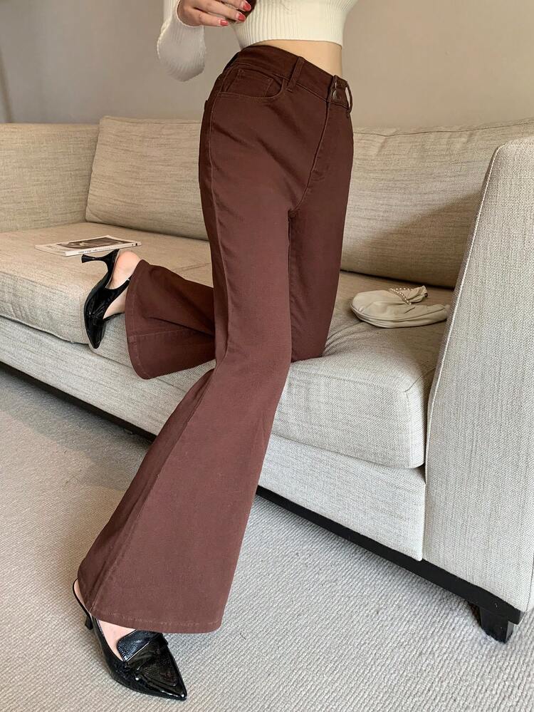 Women's Casual Plain Bell-Bottom Jeans, Autumn/Winter