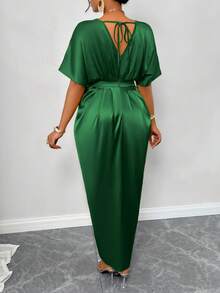 SOLERSUN Cocktail Dress,Winter Outfits,Prom Dress,Wedding Women Dresses,Oacnelorette, Glossy Fabric, Autumn Outdoor Clothing, Halloween Dress, Christmas, Winter Dress,Homecoming Dresses,Work Women,Concert Women Outfit ,Oacnelorette OUtftS,Business Casual Women,Tall Women Maxi Satin Women Outfit - Dark Green - View 2