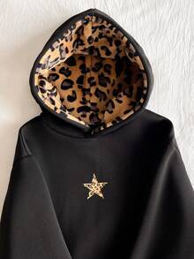 SHEIN 少女休闲豹纹保暖针织帽，适合上学和日常穿着 - 黑色 - 查看 4