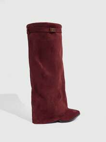 Daringsoles Giày bốt cao cổ mũi nhọn, đế dày, chất liệu da lộn, có tua rua, dáng ôm, dành cho nữ - Màu Đỏ Sâu - Xem 9