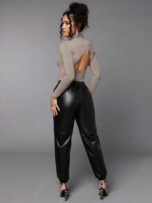 Silquee Camiseta De Mujer De Manga Larga Con Parte Posterior Recortada - Gris - Ver 5