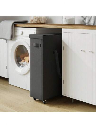 Hopfällbar tvättkorg med lock, smutsiga kläder - 65 liters kapacitet, smal design, hopfällbar tvättkorg - avslappnad stil i polyestertyg - lämplig för olika rumstyper - 2 storlekar tillgängliga - perfekt present till familjer, studenter och lägenhetsinnehavare