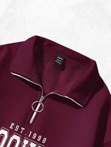 Attitoon 复古美式校园风休闲宽松半拉链立领抓绒卫衣，男女皆宜，适合秋冬季、圣诞节和新年派对穿着