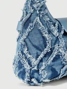 ROMWE Kawaii Túi Mini Hobo Bag Twist Lock Raw Trim Denim Underarm Bag, Túi Satchel khóa xoay thời trang, Túi đeo chéo Hobo đơn giản, Ví Jean cổ điển dành cho nữ - Màu xanh nhạt - Xem 5