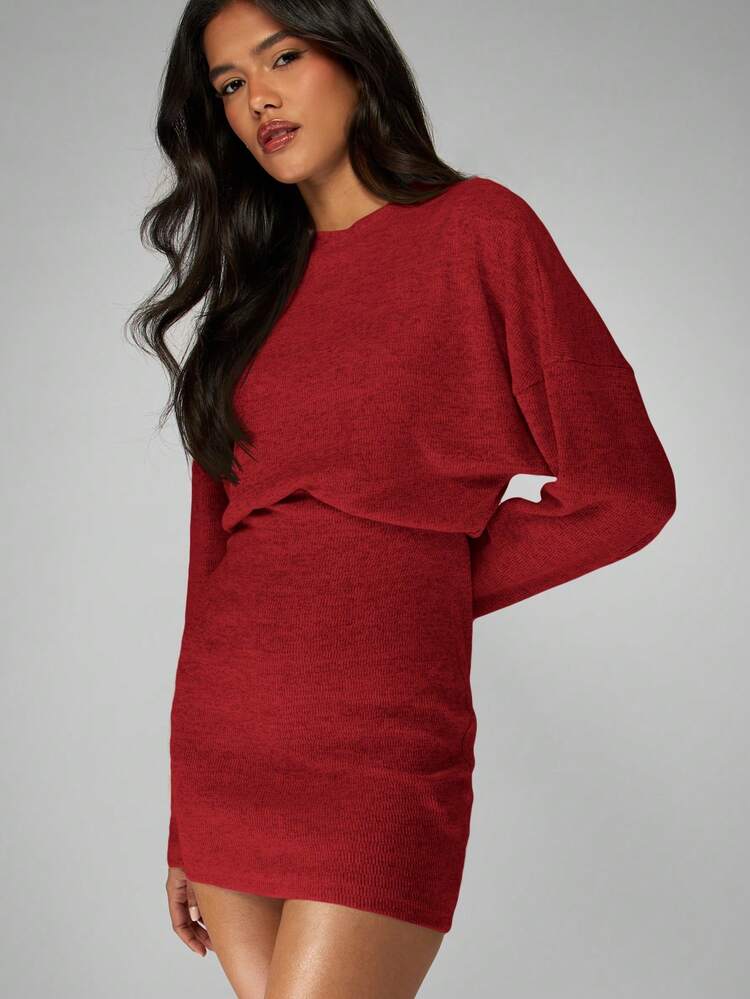 MISSGUIDED Geripptes Strick-Minikleid mit Langarm, figurbetontes Herbst-/Winterkleid, Lässig Weihnachten