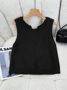 Elamini Casual Versatile Bowknot Knitted Vest - Black - View 2