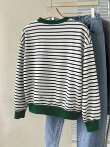 SHEIN Women's Casual Striped Round Neck Loose Long Sleeve Sweatshirt, Women's Fall/Winter - Multicolor - View 2