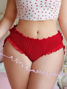 PetitDoll 大码可爱甜美多层荷叶边无裆蝴蝶结内衣 - 紅色 - 查看 2