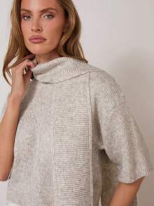 COSMINA Damen elegantes kurzärmliges Strick-Top mit Schleife, vielseitig für Pendeln & Büromode, Frühherbst - Kamelfarben - Übersicht 6