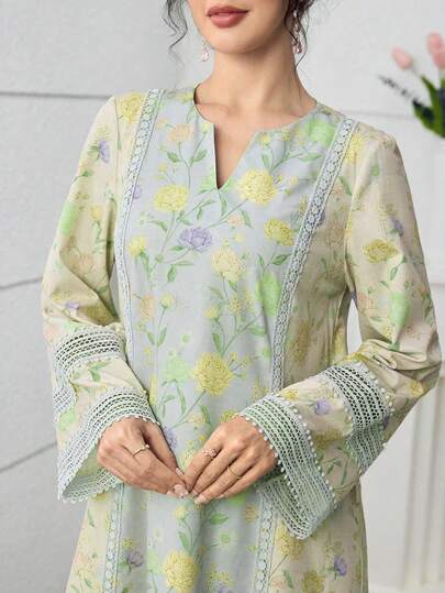 Yasmyna 浪漫花卉蕾丝拼接宽松时尚女式连衣裙