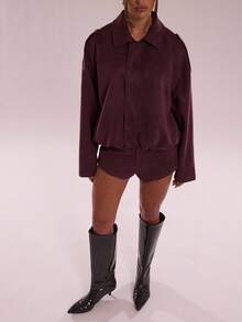 SHEIN BAE Casual Loose Cropped Jacket - Red Violet - View 3