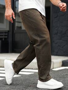 Manfinity Homme Quần jean denim trơn màu thường ngày cỡ lớn dành cho nam - Đồng - Xem 3