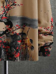 Manfinity Homme 男士休闲日常通勤及度假宽松植物图案毛衣，秋冬季棕褐色图案衬衫圆领毛衣，长袖上衣 - 駝色 - 查看 4