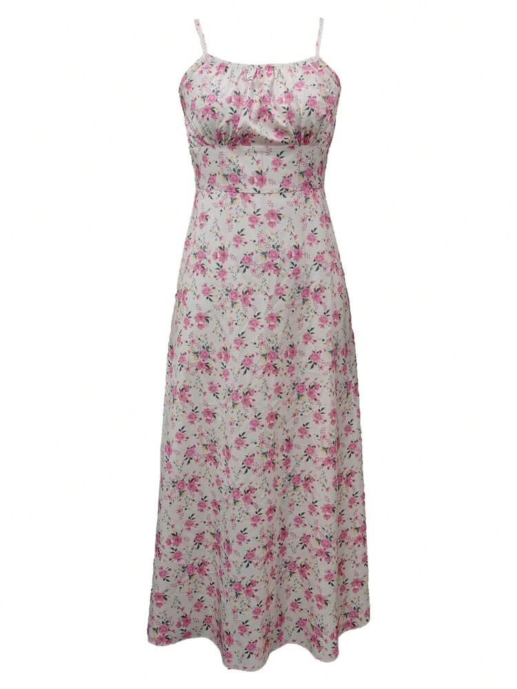 SHEIN Vestido Longo Casual Feminino de Alça Fina com Estampa Floral All Over, Vestido de Verão com Estampa de Flores - Multicolorido - Visão 1