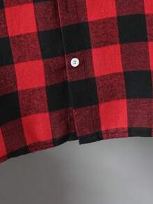 Vacaura 1pc Teenage Boys' Casual Hooded Plaid Shacket With Contrast Sleeve, Suitable For Autumn/Winter Outdoor - Red - View 3