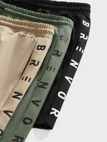 Manfinity VCAY Men's Woven Casual Loose Elastic Waist Straight Leg Shorts Set, Everyday Wear - Black - View 3