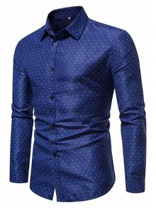 Manfinity Mode Men's Plaid Long Sleeve Single-Breasted Casual/Business Shirt - Navy Blue - View 3