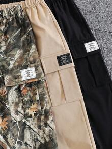 Bộ 3 quần dài dệt rộng rãi thoải mái có túi rút in họa tiết trơn dành cho bé trai, 3 kiểu dáng, thích hợp mặc đi làm, đi học, thường ngày, du lịch, thể thao, thu/đông - Nhiều màu - Xem 4