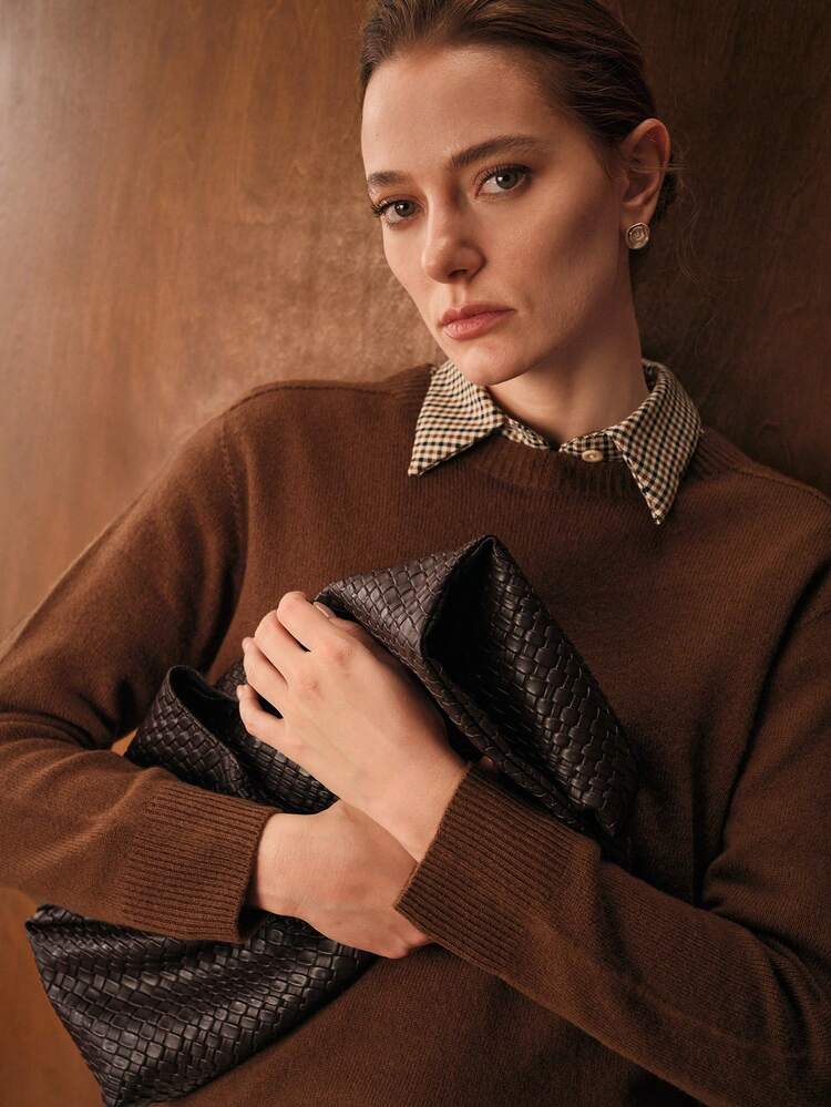 100% WOOL KNITTED CREW NECK LONG SLEEVE SWEATER, AUTUMN/WINTER