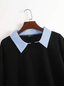 SHEIN EZwear Felpa casual oversize da donna con colletto a contrasto e maniche lunghe