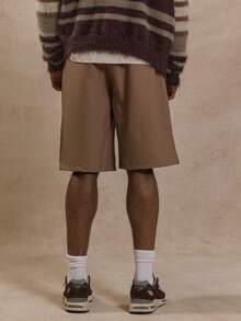 Musero 长款褶皱修身短裤 D 形环同色系腰带 秋冬衣橱 - 卡其色 - 查看 4