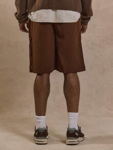 Musero Men Oversized Tailored Elasticated Linen Longline Shorts Co-Ord Bottom Only Summer Street Style Holiday Vacation Casual - Coffee Brown - View 4