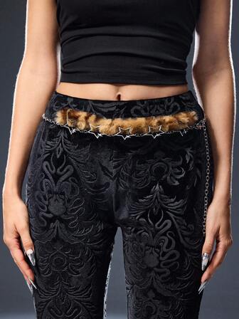 Goth Modischer & minimalistischer Stern Dekor Hüftkette Street Leopard Gelb Imitationsfell